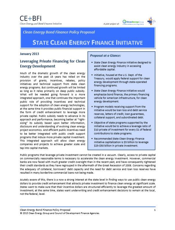 CE+BFI State Clean Energy Finance Initiative Proposal - Clean Energy Group